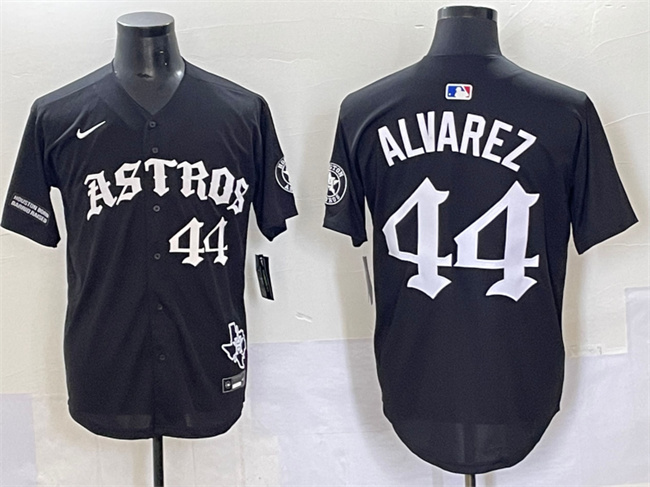 Men's Black Houston Astros #44 Yordan Alvarez Gothic 'Houston Born Barrio Raised' Limited Stitched Baseball Jersey